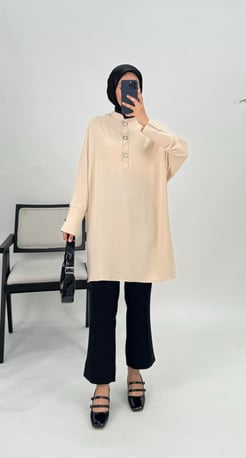 77581-ayrobin kumaş-yarım kareli çıtçıtlı tunik-taş