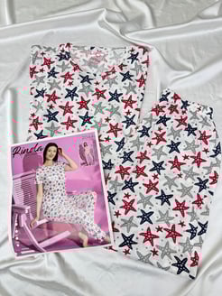 ç2044 - kısa kollu yıldızlı  pijama takımı - beyaz 