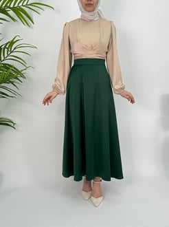 2305-saten kumaş-düz model etek-yeşil