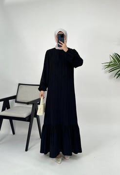 3341-Nada kumaş-women seyyar kuşaklı elbise-siyah