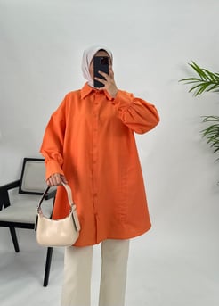 1112 I20+eteği büzülebilen terikoton kumaş tunik turuncu 