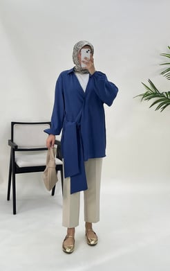 6643-moral kumaş-önden bağlamalı kimono-mavi