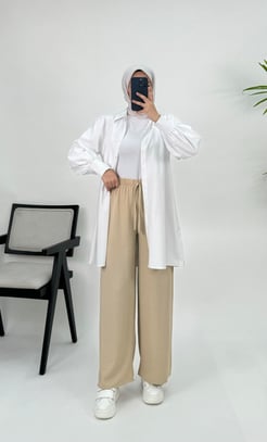 56492-Ayrobin kumaş-beli lastikli pantolon-taş