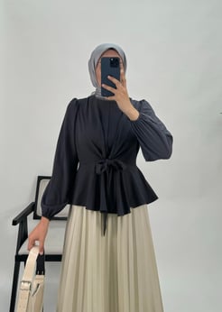 2814 - ÖNÜ BAGLAMALI ZARA MUCIZE BLUZ - ANTRASİT