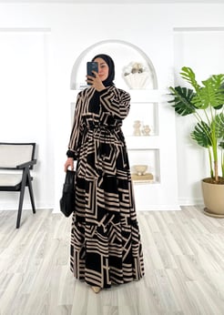 8638-pamuk viskon kumaş-yarım düğmeli beli büzgülü elbise-siyah-taş