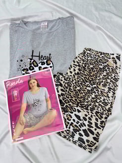 ç3660 - kısa kollu kapri leoparlı pijama altı - gri
