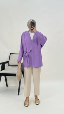 7854-kırışık kumaş-önden bağlamalı kimono-mor
