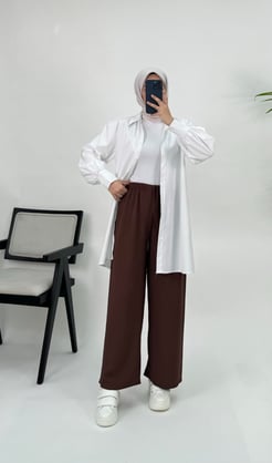 56492-Ayrobin kumaş-beli lastikli pantolon-acı kahve