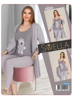 Ç1025 - ÇIZGILI LOVE 3LÜ PIJAMA  SETİ - GRI 