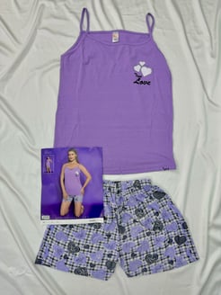 Ç3842- IP ASKILI ŞORTLU LOVE PIJAMA TAKIMI - MOR