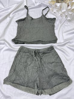 ç89515 - fitilli ip askılı şortlu pijama takımı - haki
