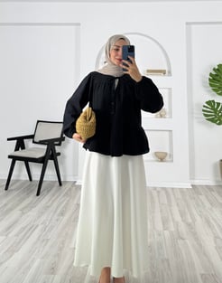 4531-müslin kumaş-önden bağlamalı ve düğmeli kimono-siyah