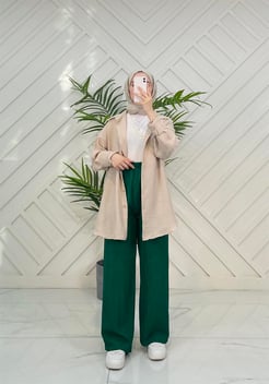 3594 A56+Asos Kumaş Düz  Beli Lastikli Pantolon yeşil