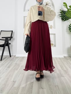 7997-şifon kumaş-misineli beli lastikli astarlı etek-bordo