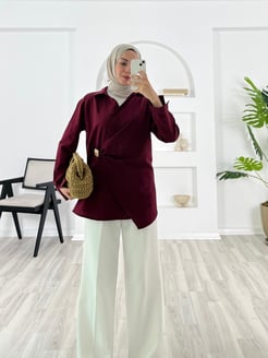 3895-poplin kumaş-gold bronş detaylı kimono-bordo