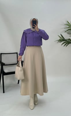 5194-terikoton kumaş-yaka detaylı gömlek-lila