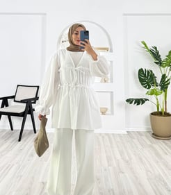 4182-poplin kumaş-önden bağlamalı bilek ucu lastikli kimono-beyaz