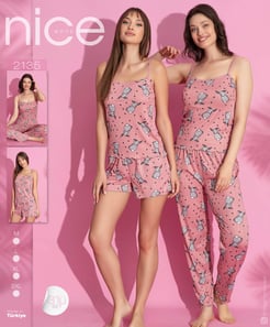 Ç2135 - NICE 3LÜ TAVŞANLI PIJAMA TAKIMI SETİ - PEMBE 