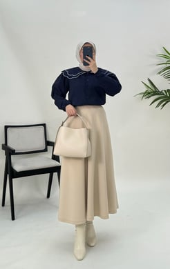 5194-terikoton kumaş-yaka detaylı gömlek-lacivert