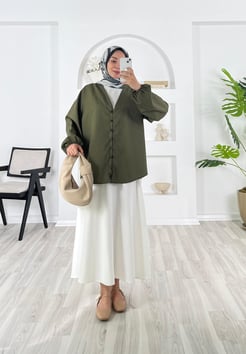 3625-terikoton kumaş-önden düğmeli kimono-haki