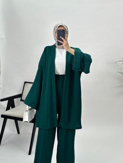 47137 E89+Kaş Kumaş Kimono Takım Yeşil 