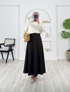 8787-zara krep kumaş etek-koyu kahve