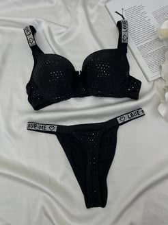 Ç193 Victoria gri Simli Model Push Up Sütyen Takımı- SİYAH 