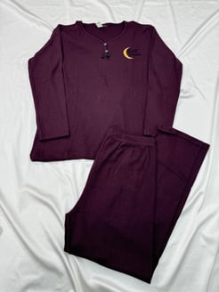 Ç8398 - büyük beden önü dügmeli fitilli pijama takımı - bordo 