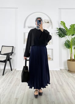 2738-beli lastikli altı güpürlü etek-lacivert
