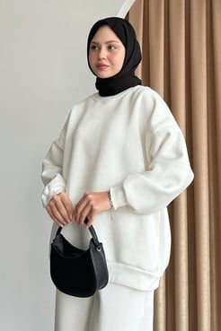 Şardonlu Basic Beyaz Sweat