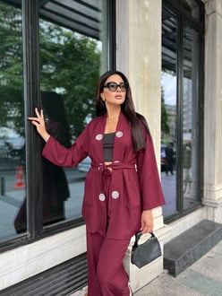 Aksesuarlı Hırka Takım Bordo