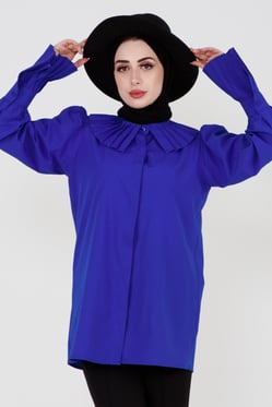 قميص بأكمام مزينة - أزرق ساكس