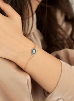 925 AYAR GÜMÜŞ ÇİFT ZİNCİRLİ DAMLA ŞEKLİNDE NAZAR BONCUKLU BİLEKLİK