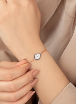 925 AYAR GÜMÜŞ DAMLA ŞEKLİNDE TAŞLI NAZAR BONCUK BİLEKLİK