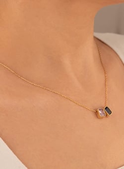 925 AYAR GÜMÜŞ DOĞUM TAŞLI İKİLİ DİKDÖRTGEN KOLYE