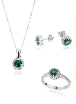 925 AYAR GÜMÜŞ YEŞİL TEK TAŞLI SET