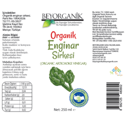 Organik Enginar Sirkesi (250ml) (PESTİSİT ANALİZLİ) Beyorganik