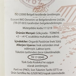 Organik Günlük Pastörize Süt, Ada (1 Litre)