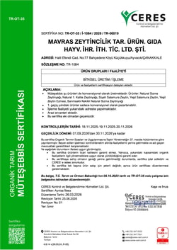 Organik Natürel Sızma Zeytinyağı, Erken Hasat, Soğuk Sıkım (2 lt) Mavras