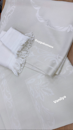 Başak Desen Etamin Boşluklu Seccade, Kare Örtü ve El Havlusu Set