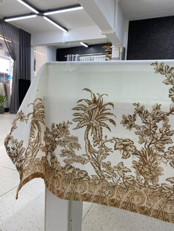 Bej Tropikal Ağaçlar Desenli Masa Örtüsü (Linen Kumaş)