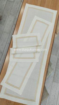 Çift Sıra Çerçeve Nakış Detaylı Salon Set