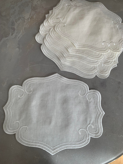 Curly Nakış Detaylı Krem Linen Kumaş Altılı Amerikan Servis