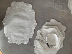 Curly Nakış Detaylı Krem Linen Kumaş İkili Amerikan Servis