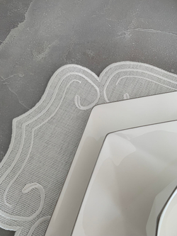 Curly Nakış Detaylı Krem Linen Kumaş İkili Amerikan Servis