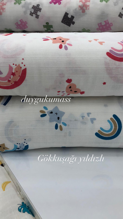 Gökkuşağı Yıldızlı Desen Müslin