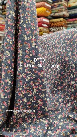 Gri Nar Çiçeği Desenli DT08 Tek En Viskon