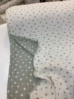Gri Yıldız Desenli Çift Katlı Müslin