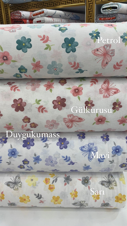 Kelebek ve Çiçek Desenli Pazen Kumaş