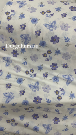 Kelebek ve Çiçek Desenli Pazen Kumaş